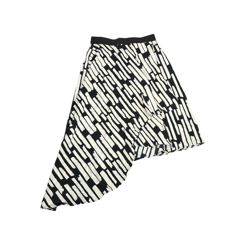 Topshop Black White Abstract Brushstroke Asymmetrical Midi Skirt US 6